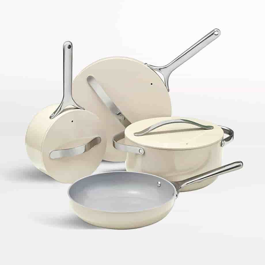 aevlon.in Home 4-Piece Cream Ceramic Non-Stick Cookware Set