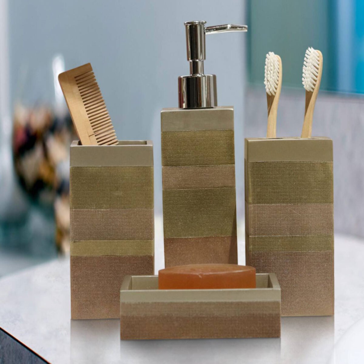 Shresmo 4 Piece Polyresin Bathroom Set, (SRS0218A)