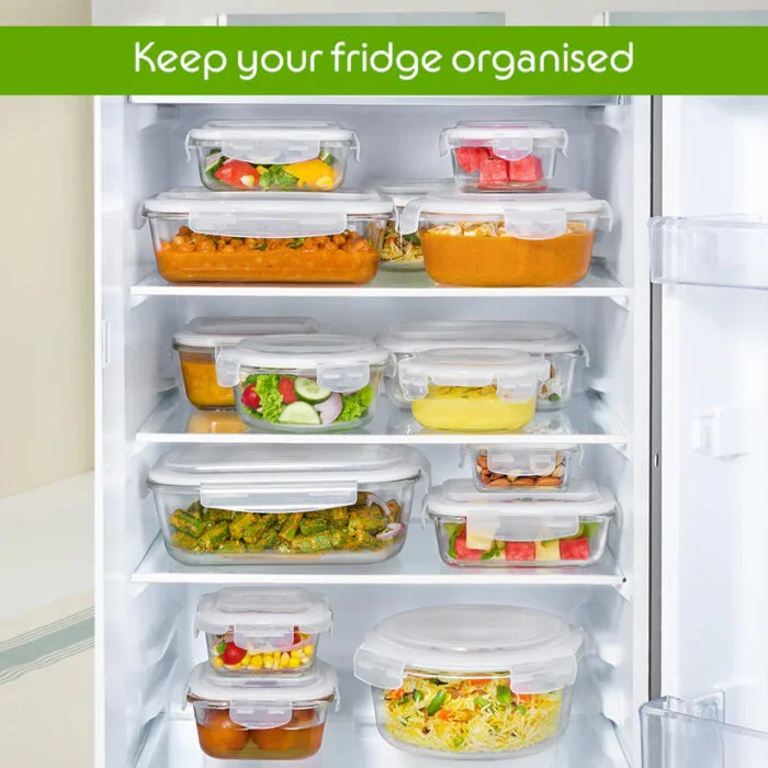 Borosil Tuff-Glass Klip n Store, Rectangular Container | 120ml, 370ml, 640ml, 1.04L, 1.52L, 2L