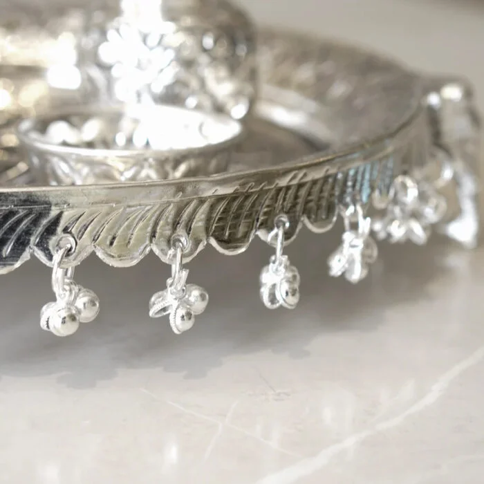 Brass Globe Ghungroo Pooja Set with Silver Finish