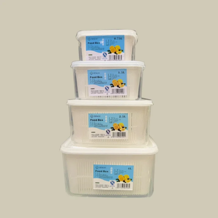 Fridge Food Container | Set of 4 Box | 500g (0.75L), 700g (1.5L), 1000g (2.5L), 2000g (4L)