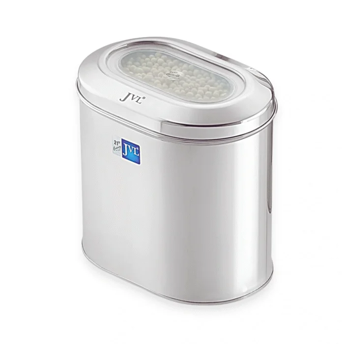 JVL Capsule Tin | Premium Stainless Steel Food Storage Container | 2.65L, 4.6L, 8.2L, 13.3L & 19.5L Capacity with See-Through Lid & Premium Polish Finish