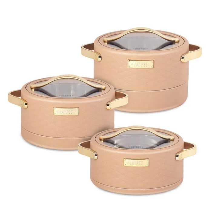 Jaypee Luxura Klass Casserole 3 Piece Set | Insulated Stainless Steel Serveware with Toughened Glass Lockable Lids | Keep Food Hot & Fresh