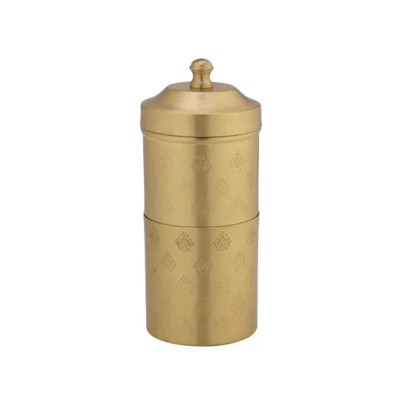 LaCoppera Antique Gold Brass Coffee Filter Set | Coffee Dabra Cup and Bowl Set | Set of 5 Pcs