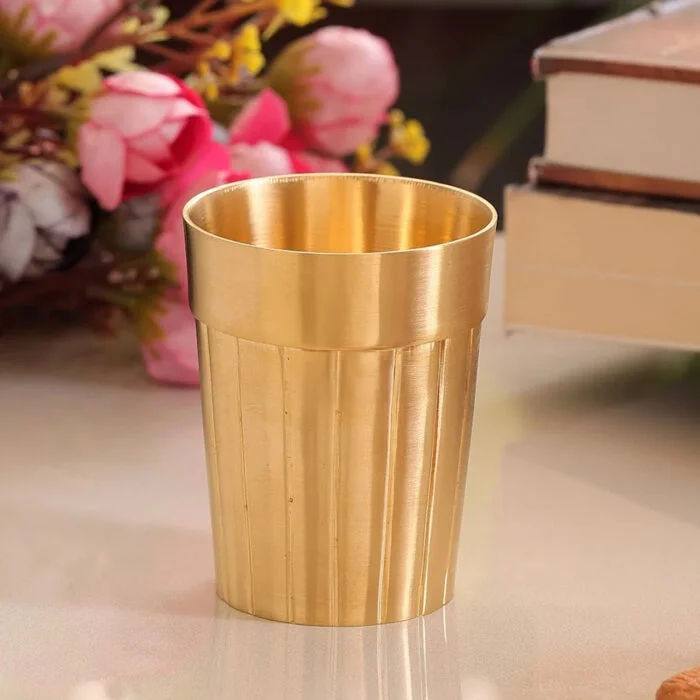 LaCoppera Premium Brass Tea Set – Glasses & Kettle with Stand | Classic Cutting Chai Style | Set of 6pcs