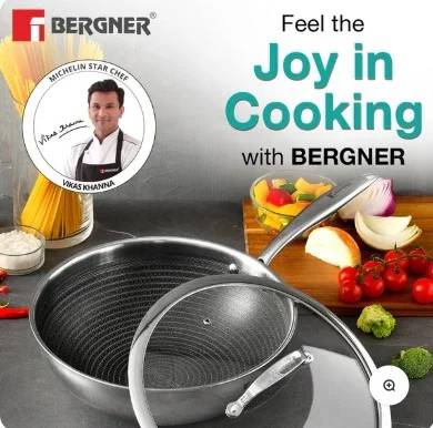 Bergner Hitech Giro Wok Pan 24cm + Grill Pan 24cm | Non-Stick Cookware Combo | Induction & Gas Compatible